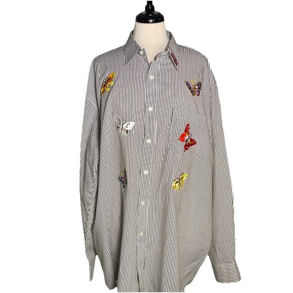 Vintage Mili Designs Stripe Button Down Butterfly / Rhinestone Blouse 1X - Picture 1 of 9